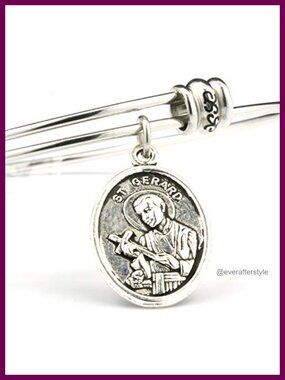 St Gerard Fertility Bracelet Stainless Steel Snake Chain Charm Bangle